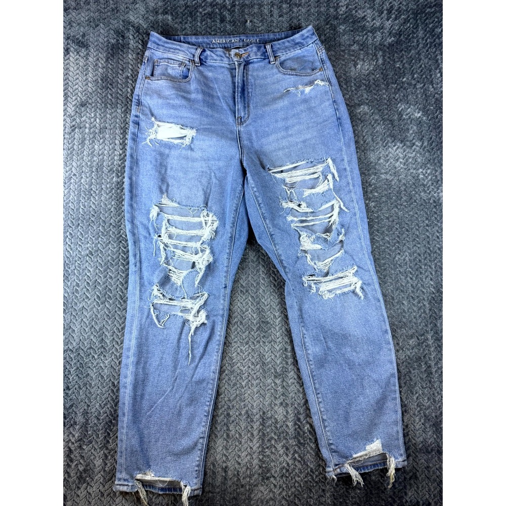 American Eagle Outfitters Jeans Womens 14 Blue Distressed High Rise Straight Leg